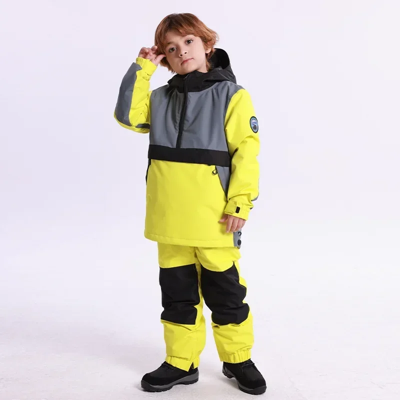 

Skiing Suit Hooded Girl Ski Jacket Pant Children Outerwear Warm Fleece Baby Boy Snow Suit Waterproof Sport Windproof Ski Clothes