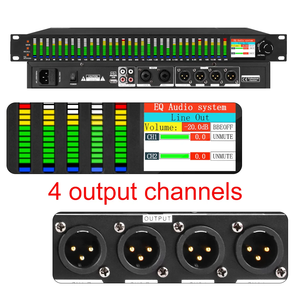 ShennDare EQ231 DSP grafico stereo a 31 bande Equalizzatore audio digitale professionale DJ Stage Home Karaoke Strumento musicale Effetto Equalizador Attrezzatura per la registrazione in studio Sistema di equalizzazion