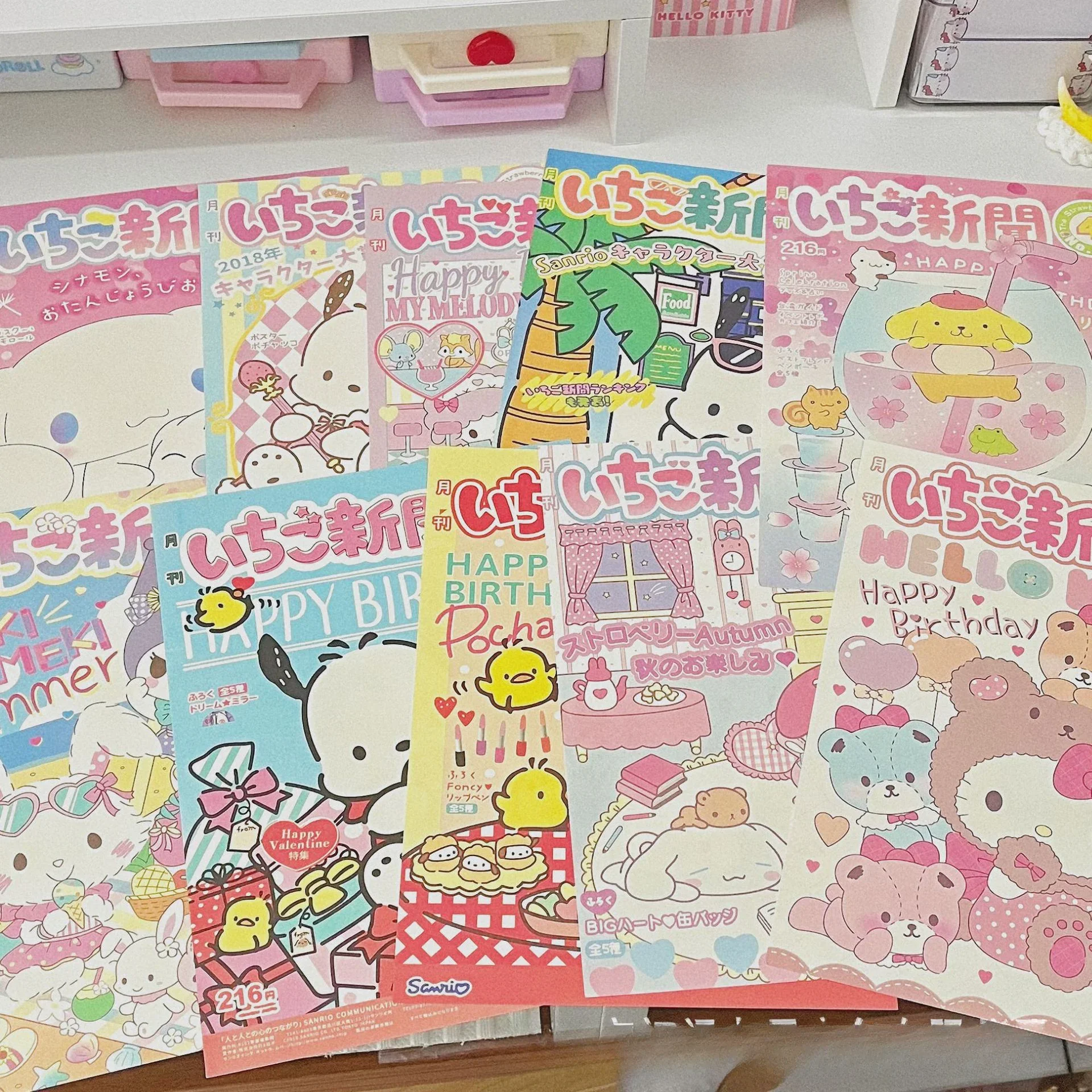 10Sheets Cartoon Sanrio Monthly Posters Teenage Heart Cute Room Decorative Wall Posters Student Dormitory Bedroom DIY Toys