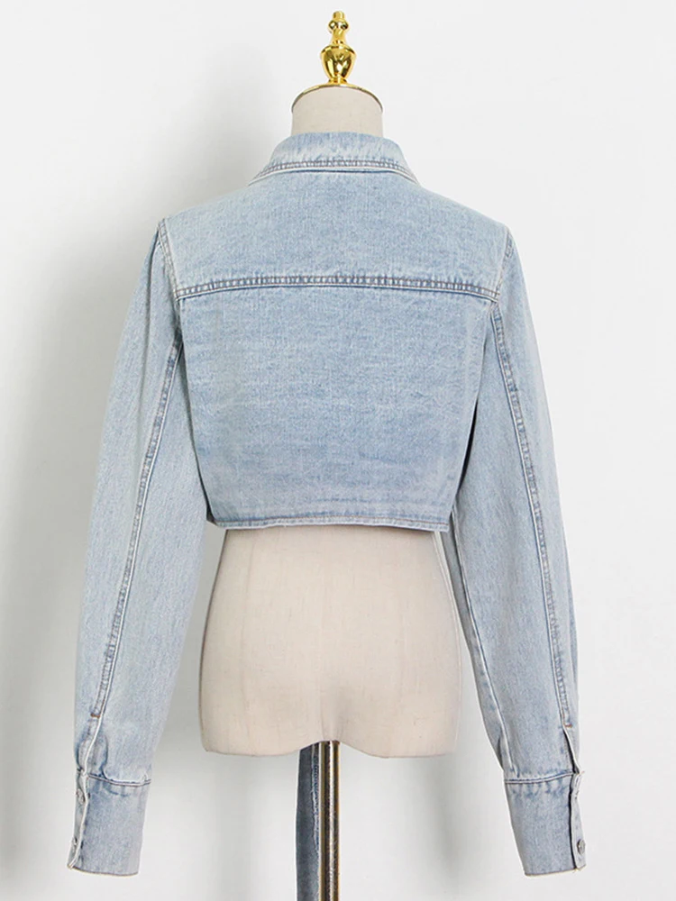 SISPELL Koreaanse Mode Denim Jas Voor Vrouwen Revers Lange Mouw Effen Minimalistische Jassen Vrouwelijke Lente Kleding Stijl Nieuwe 2024