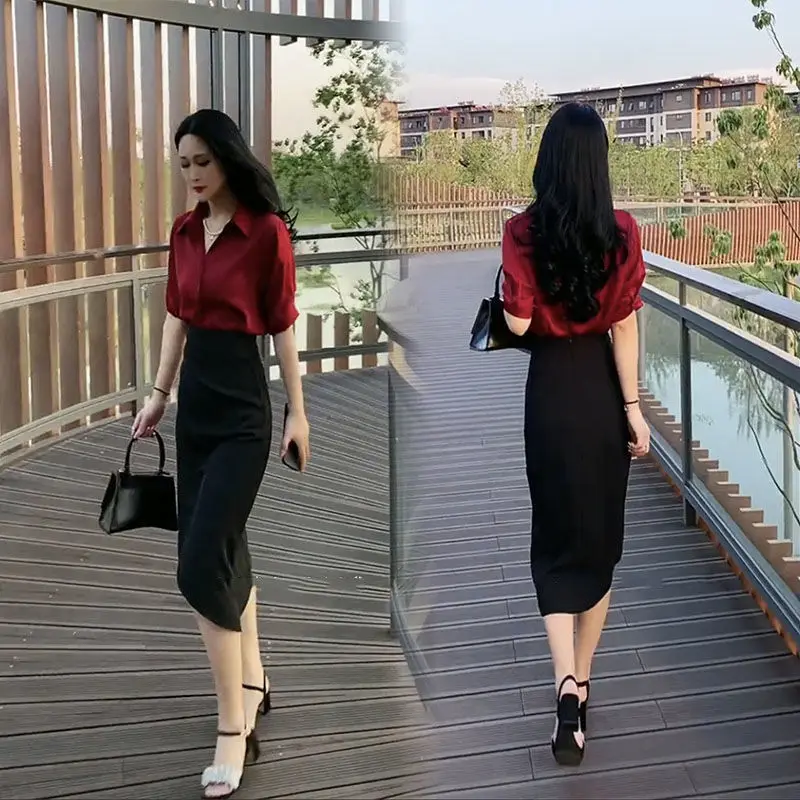 Women\'s Two Piece Set Slit Midi Skirt Female Outfits Sexy Vintage Full New in The Same Co Ord Stylish Clothing Trend 2024 Luxury