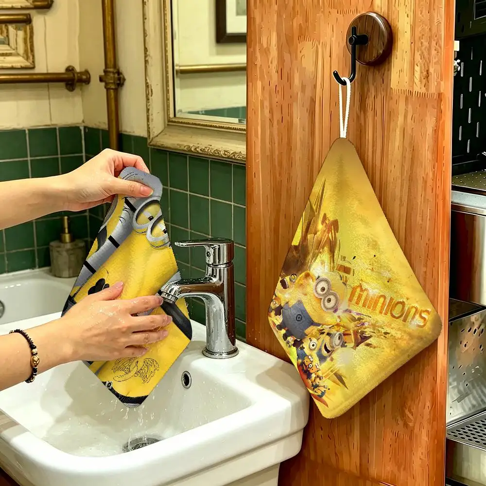 Cartoon Movie M-Minions Polyester Cotton Hand Wiping Towel, Hanging Towel, Quick Dry for Kitchen Bathroom Daily Supplies