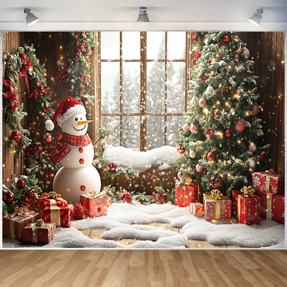 Christmas Banner Photography Background Christmas Tree Snowman Photo Background Christmas Party Supplies Home Wall Decoration