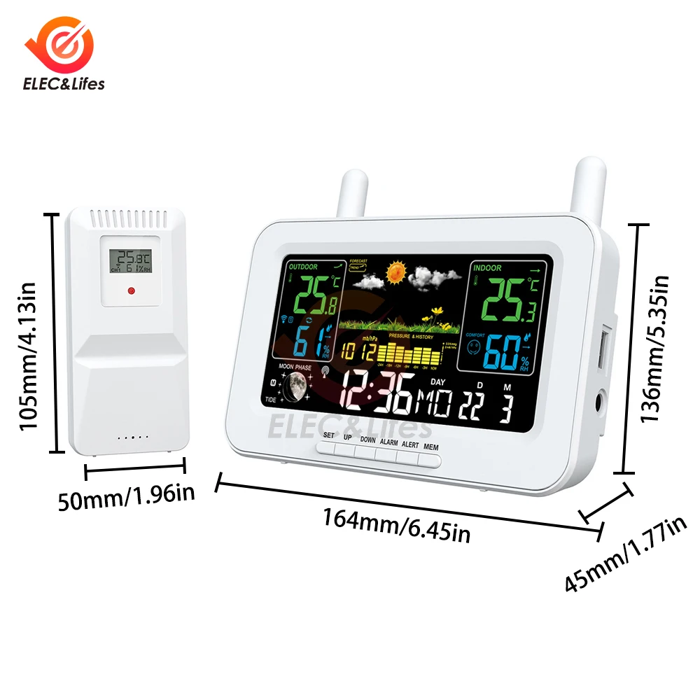 LCD Electronic Alarm Clock Calendar Indoor Outdoor APP Control Weather Station Clock Digital Temperature Humidity Monitor