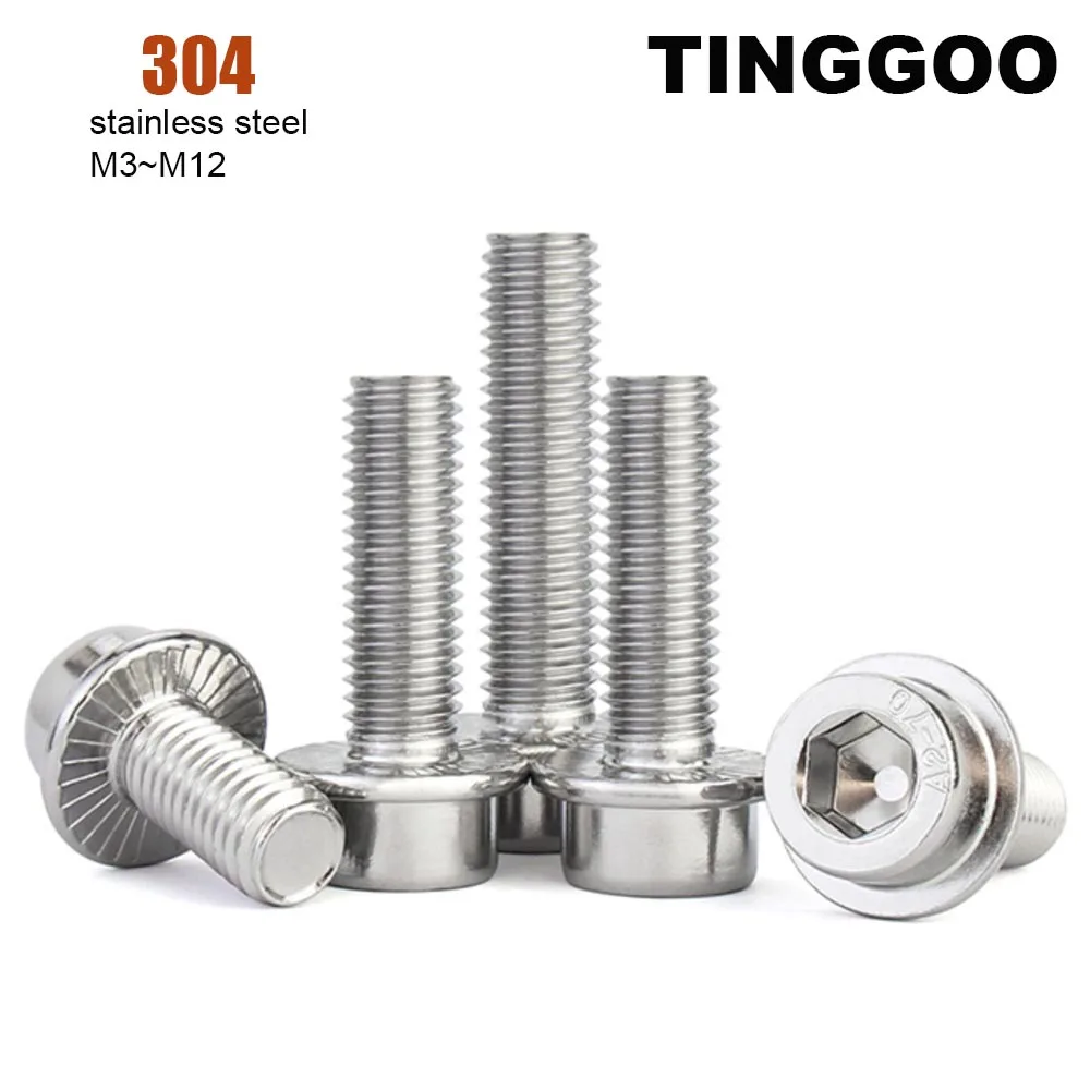 1/2/3/5/10/20pcs DIN251 M3 M4 M5 M6 M8 M10 M12 304 A2-70 Stainless Steel Hex Socket Cap Head With Flange Washer Head Screw Bolt