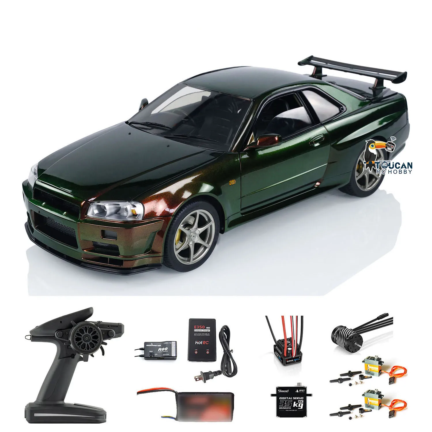 In Stock Capo R34 Metal RC Racing Car 1/8 4WD 4x4 RTR Drift Vehicles 2 Speed Transmission Model Sound Lighting Smoke Truck Toys