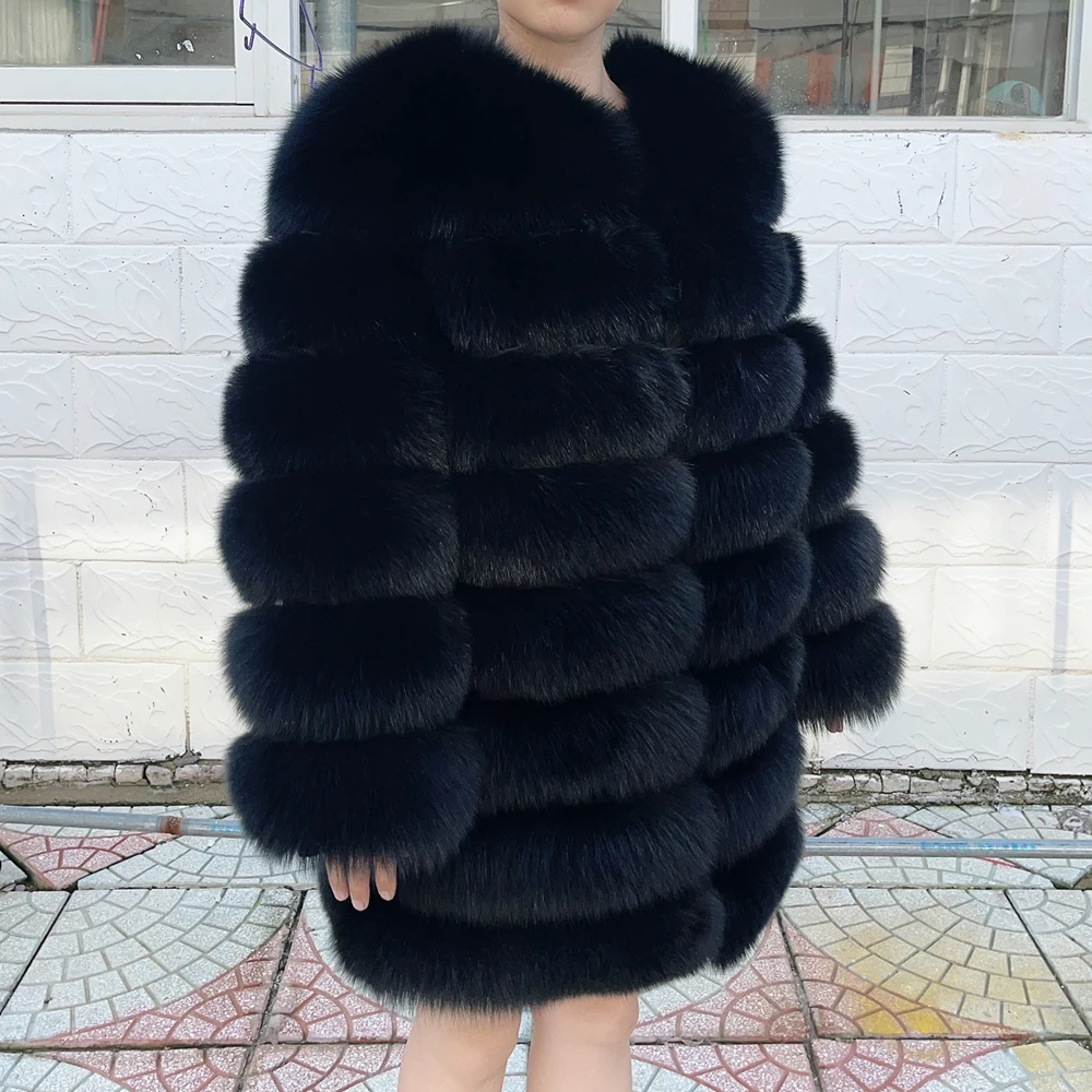 QUEENTINA Fox Fur 80cm Coat Real Winter Women'S New Fashion Furry 2025 Leather And Skin White Natural New In Coats & Jackets