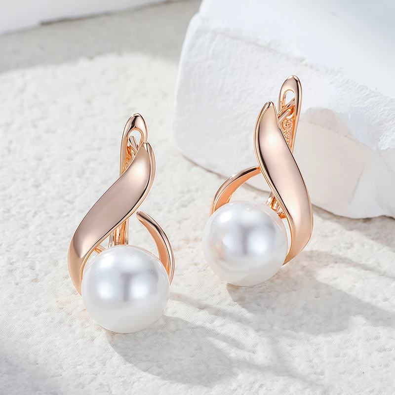 Wbmqda – boucles d'oreilles en perles simples et élégantes pour femmes, couleur or Rose 585, accessoires de bijoux fins pour usage quotidien