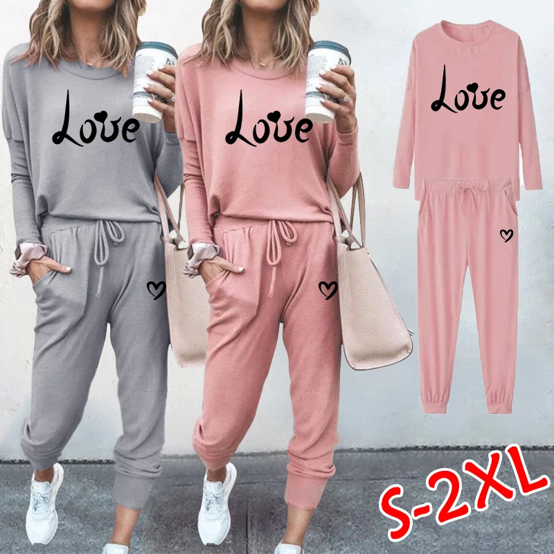 

New fashionable women's sportswear casual long sleeved round neck pullover and pants sportswear printed jogging suit