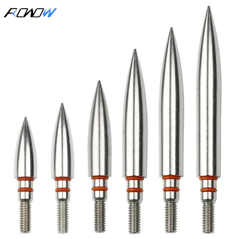 ROWOW 3/6 75/100/125/150/175/200/250/300gn Stainless Steel Arrow Point Tip Broadhead Head ID6.2mm OD7.6/7.9mm Archery