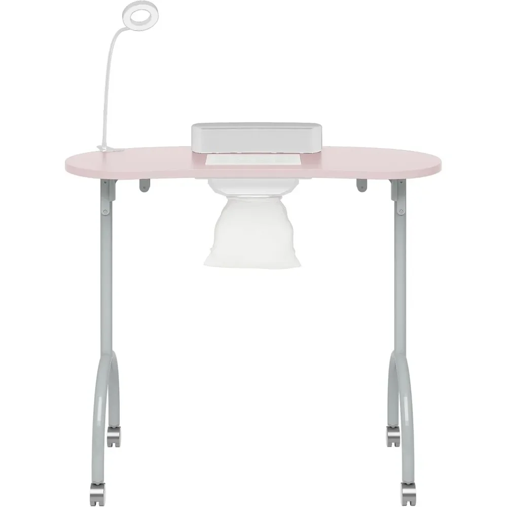 Portable Manicure Nail Table, Foldable Manicure Table with Dust Collector Fan, LED Lamp, 4 Lockable Wheels and Carry Bag