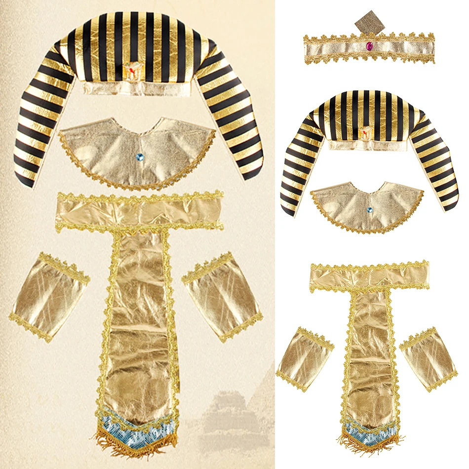 Halloween Baby Kids Cosplay Egyptian Pharaoh Costumes Children's Christmas Birthday Party School Activity Dress Up Props Clothes