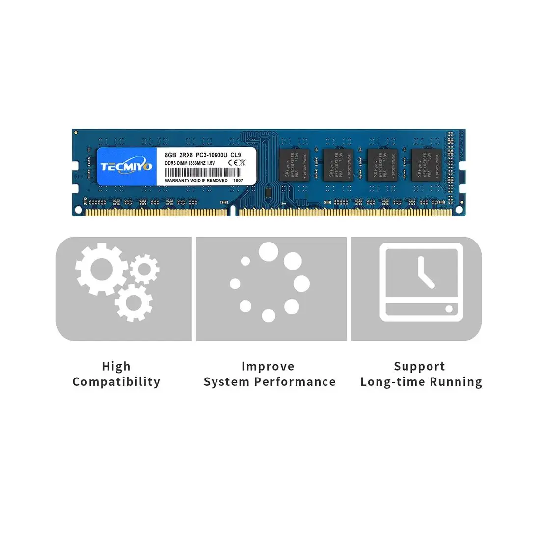 TECMIYO 8GB DDR3 1333MHz UDIMM Desktop memori RAM DDR3 8GB 1333MHz DIMM 1.5V PC3-10600U non-ecc-biru