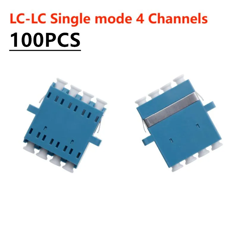 LC UPC to LC UPC Couplers, 4 Channels Fiber Optical Adapters, Cable Connectors, Fiber Flange, 100 Pcs