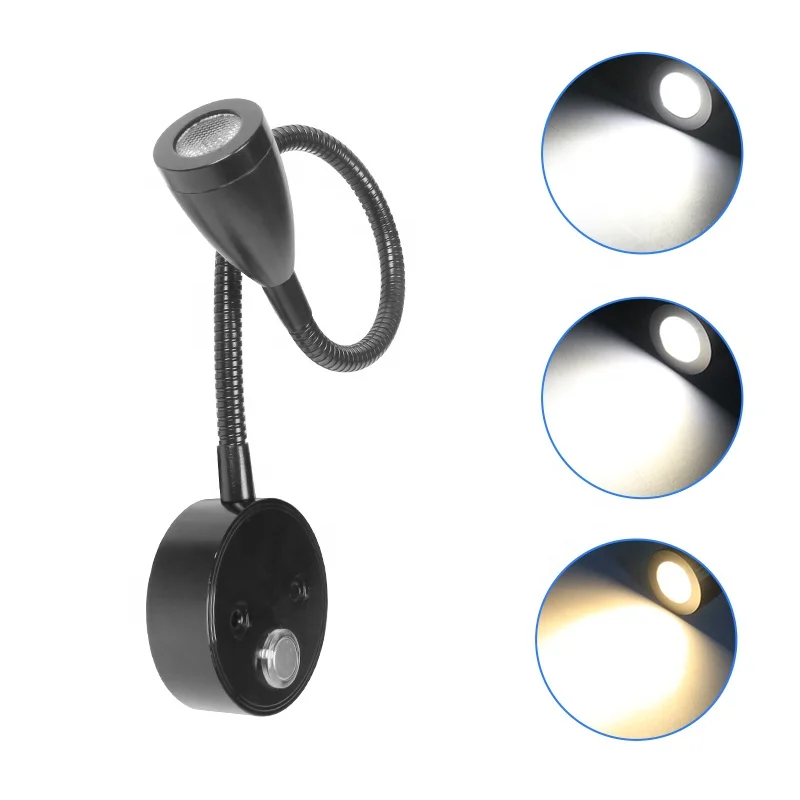 DC10-30V صمام ثنائي باعث للضوء بجانب السرير ضوء القراءة مع منفذ شحن USB اللمس يعتم 3-Color RV ضوء خرطوم داخلي