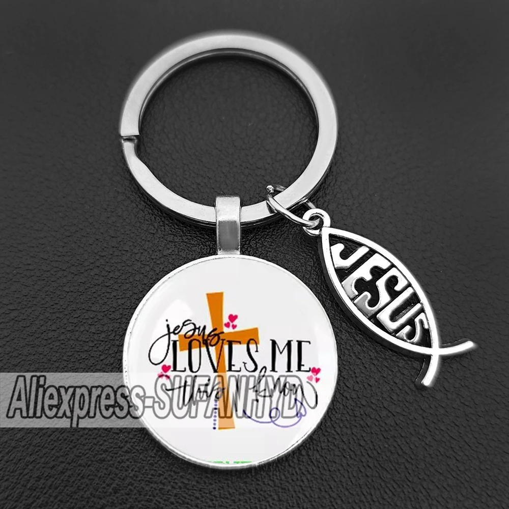 I Love Jesus Keychains for Women Christian Key Chains Cross Gift for Men