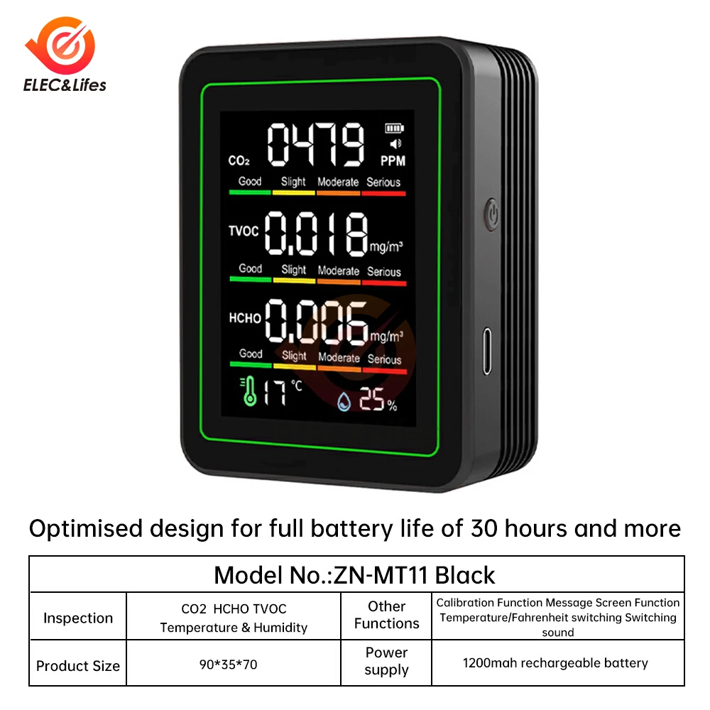 5 In 1 Air Quality Monitor Multifunctional Automatic Display Indoor Office Wall Hanging Screen Display Air Detector Household