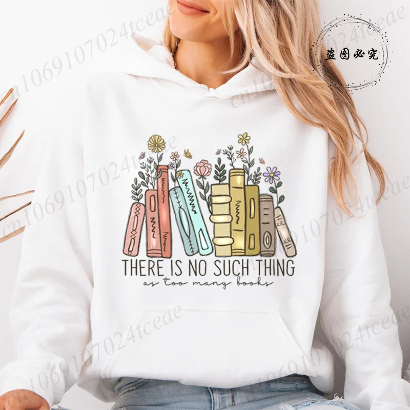 Tidak Ada Hal Seperti Terlalu Banyak Buku Hoodie Bulu Mode Kaus Kasual Membaca Buku Kekasih Wanita Pakaian Jalanan Harajuku