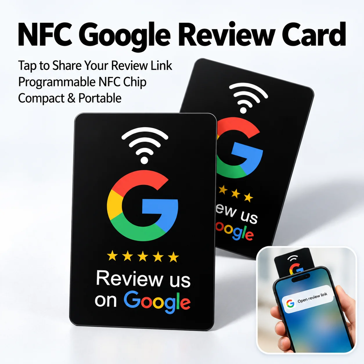 Waterproof PVC NTAG215 NFC Tap Small Card, One Tap Access Google Review Page, Multiple Styles for Salon Restaurant Retail Stores