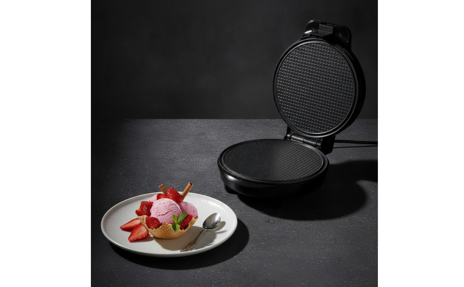 Waffle Cone Maker Electric Waffle Cone Baker Appliance 1000W Machine Space-Saving for Home Cooks, Kitchen Countertop