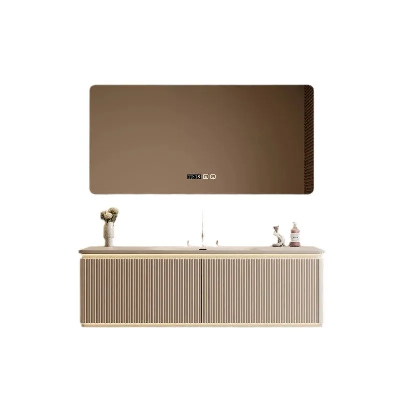 Light luxury solid wood integrated smart mirror cabinet bathroom cabinet combination bathroom washstand washbasin cabinet