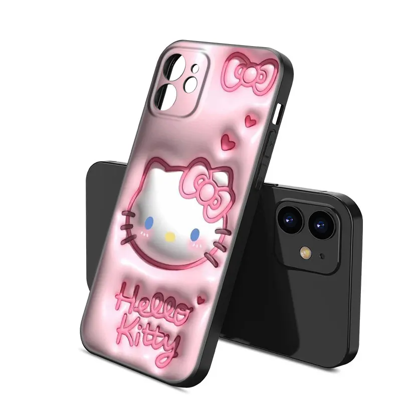 Pink Cute Hello Kitty Kuromi Phone Case For Apple iPhone 12 13 Mini 11 14 15 Pro Max 7 8 Plus X XR XS SE 2020 2022 Black Case