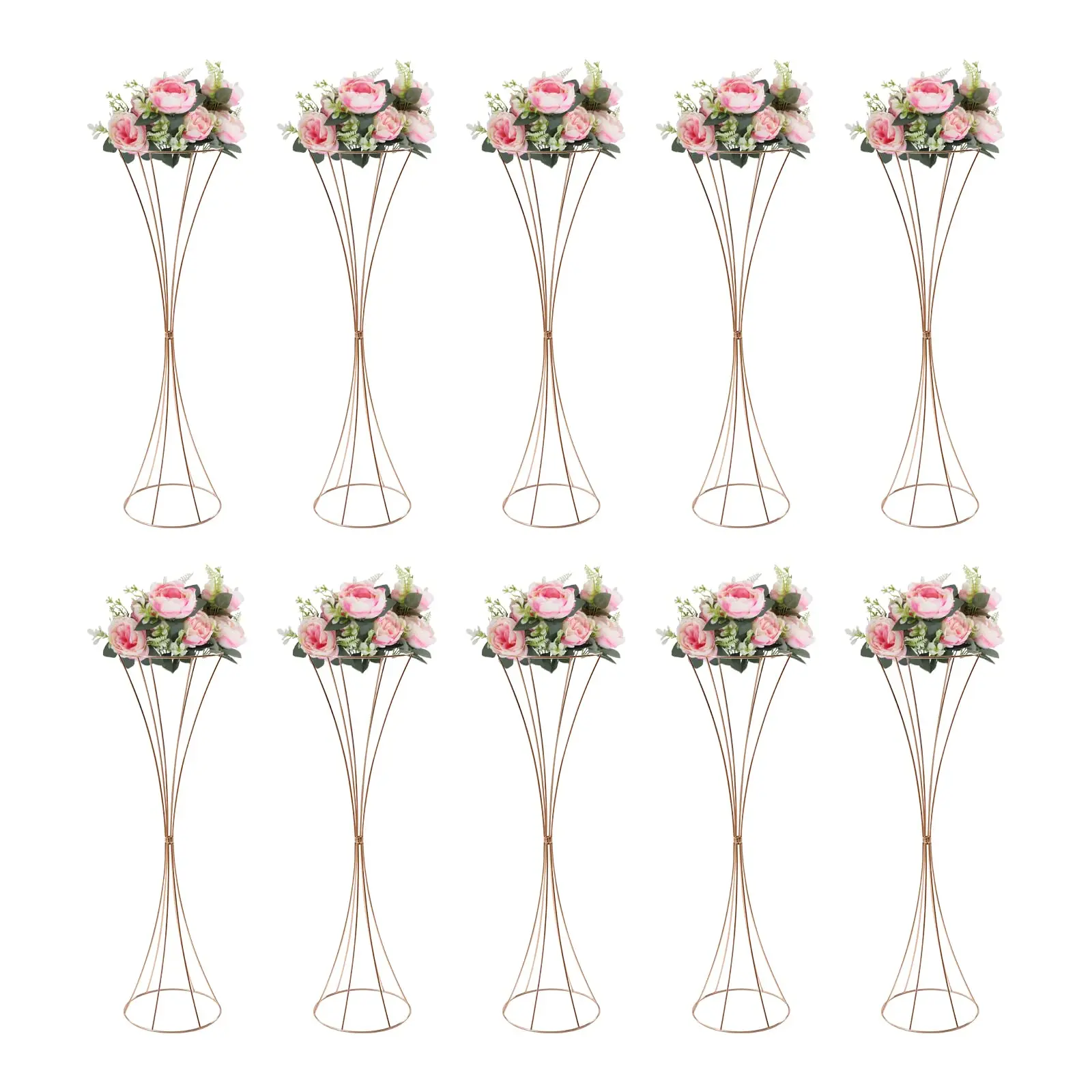 10 Pcs Gold Centerpieces Wedding Table Vase, 31.5 Inch Tall Trumpet Vase, Road Lead Arrangement Flower Stand for Anniversary Party B