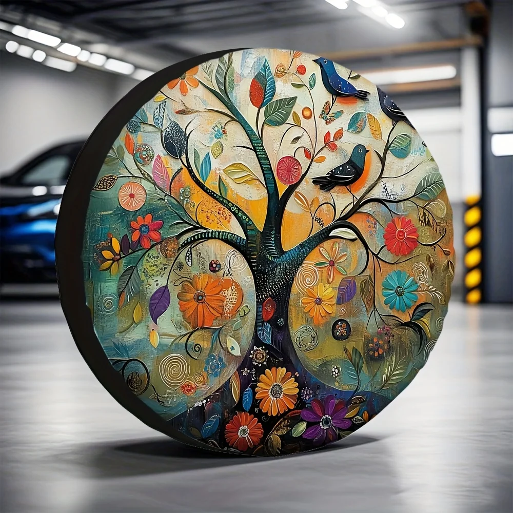 1pc, Car Spare Tire Collection Bags Colorful Boho Floral Versatile Polyester,Without Electricity New Year Gifts Suitable For Tru