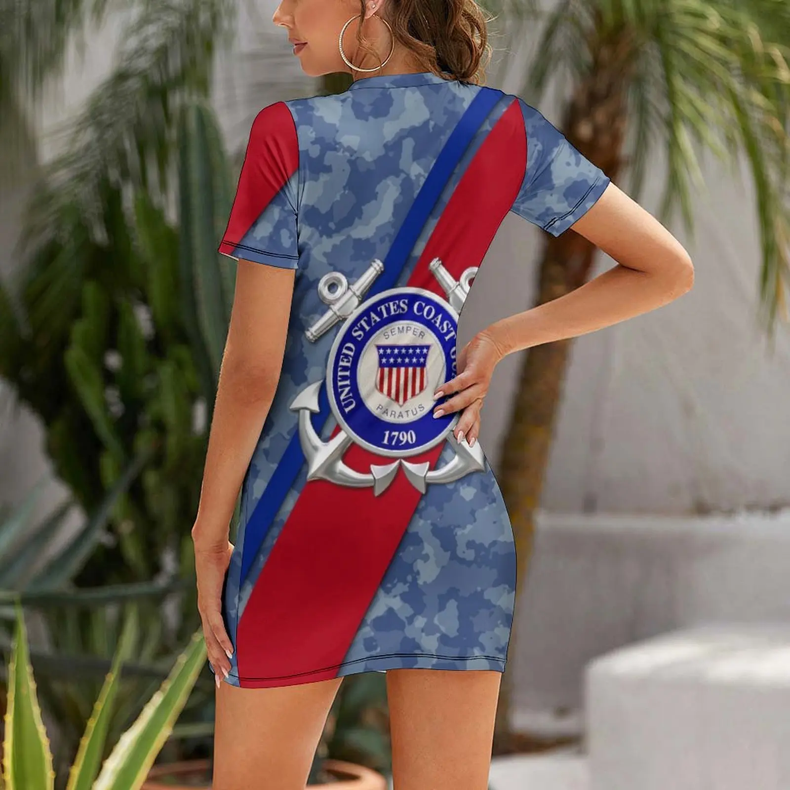 US Coast Guard Short Sleeved Dress beach dresses elegant chic women dresses promotion sexy short dresses daring Dress