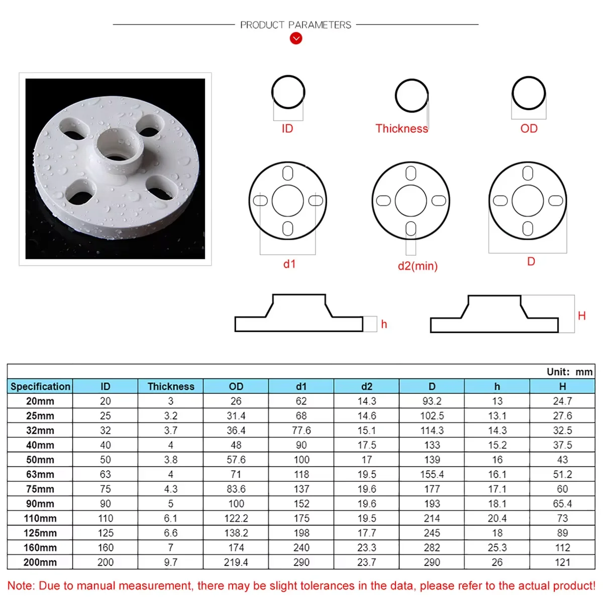 1-10PCS 20 ~ 200mm PVC Flange Conector Tubo De Água De Plástico Igual Articulações Rápidas Jardim Irrigação Acessórios de Irrigação