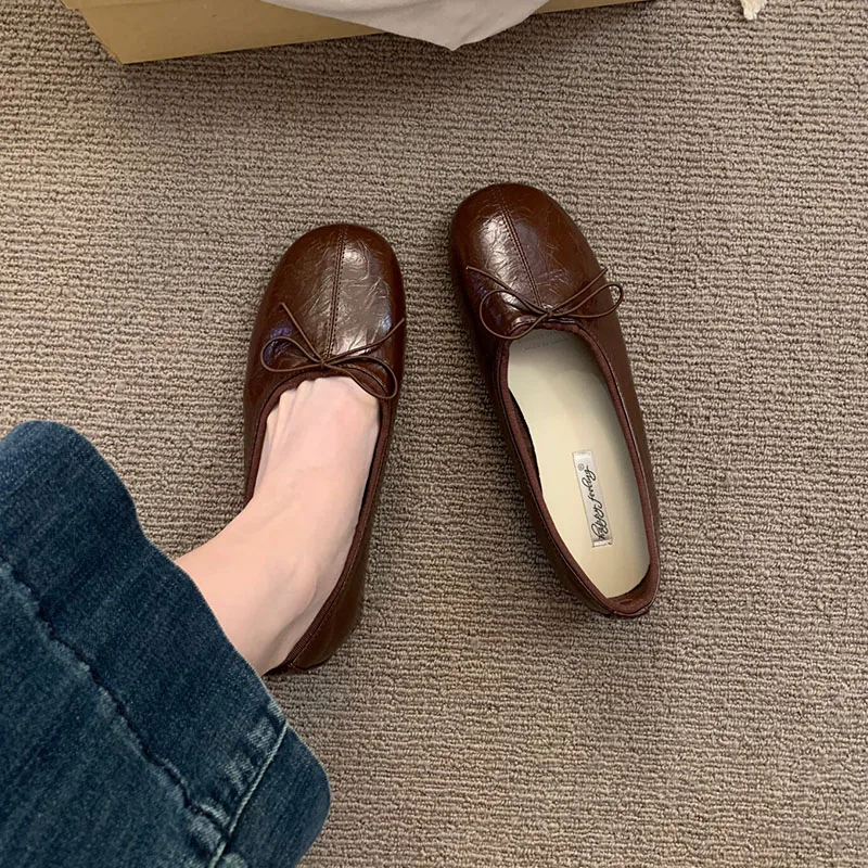 Neue Frühlings- und Herbst-Ballerinas für Damen mit Flacher Sohle, Runder Zehenpartie, Modischem Schleifen-Design, Slip-On-Schuhe für Damen zum Tanzen – Detail 5