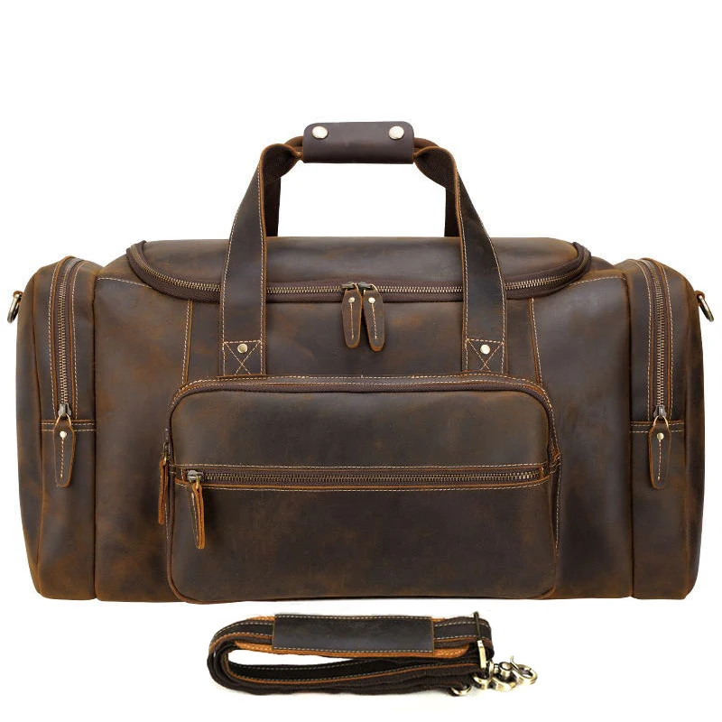 

Vintage Crazy Horse Genuine Leather Luggage Bag Travel Duffel Bag Carry on Big Weekend Bag Shoulder Messenger Bag Overnight Tote