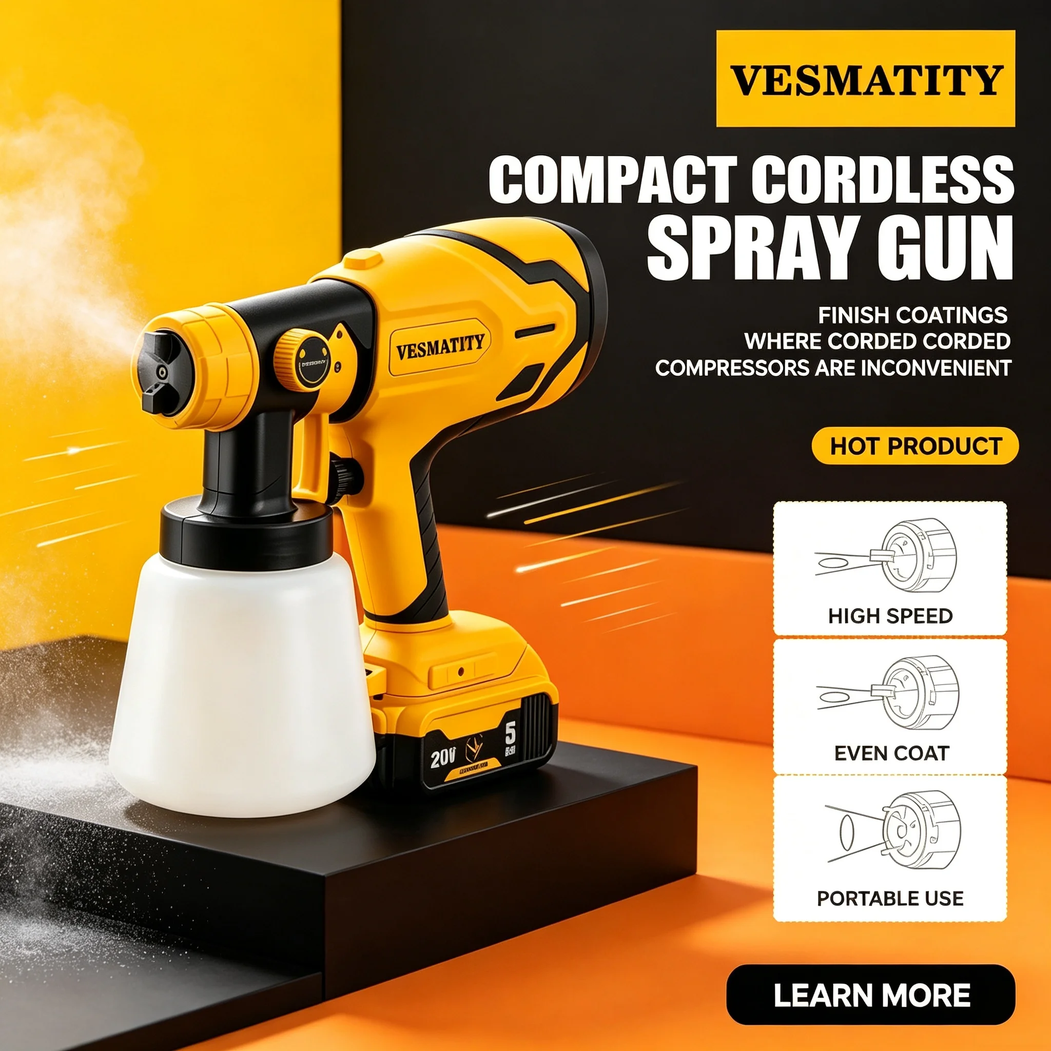 Adjustable Portable Electric Cordless Spray Gun HVLP Paint Sprayer for 20 V Battery Furniture Coating Air Brush High Power 1500W