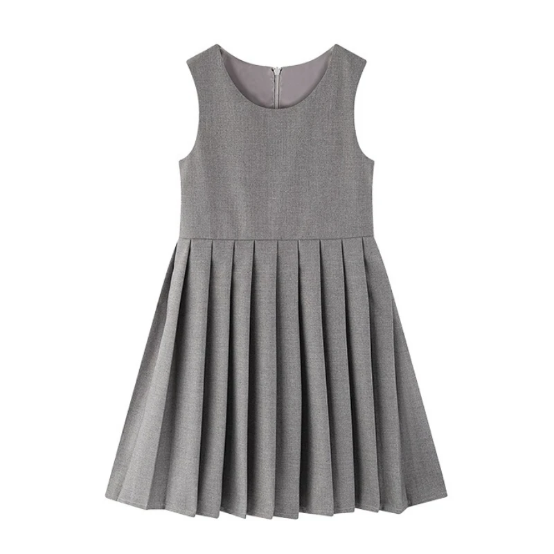 

School Girls Sleeveless Pleated Dress Fashion Navy Blue Kids Host Speech Performance Outfits Formal Teen Childres Dresses 8 10 y