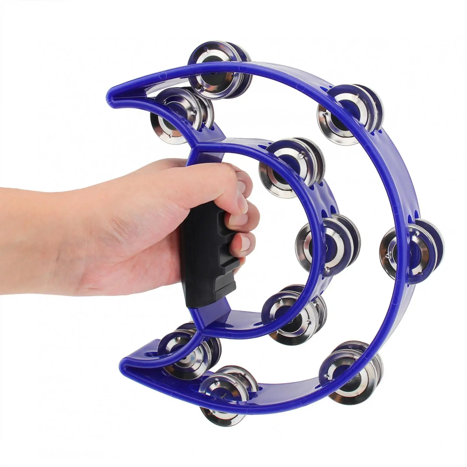 Metal Jingles Double Row Tambourine Half Moon wear-resistant Hand Held Percussion for Adults KTV Party