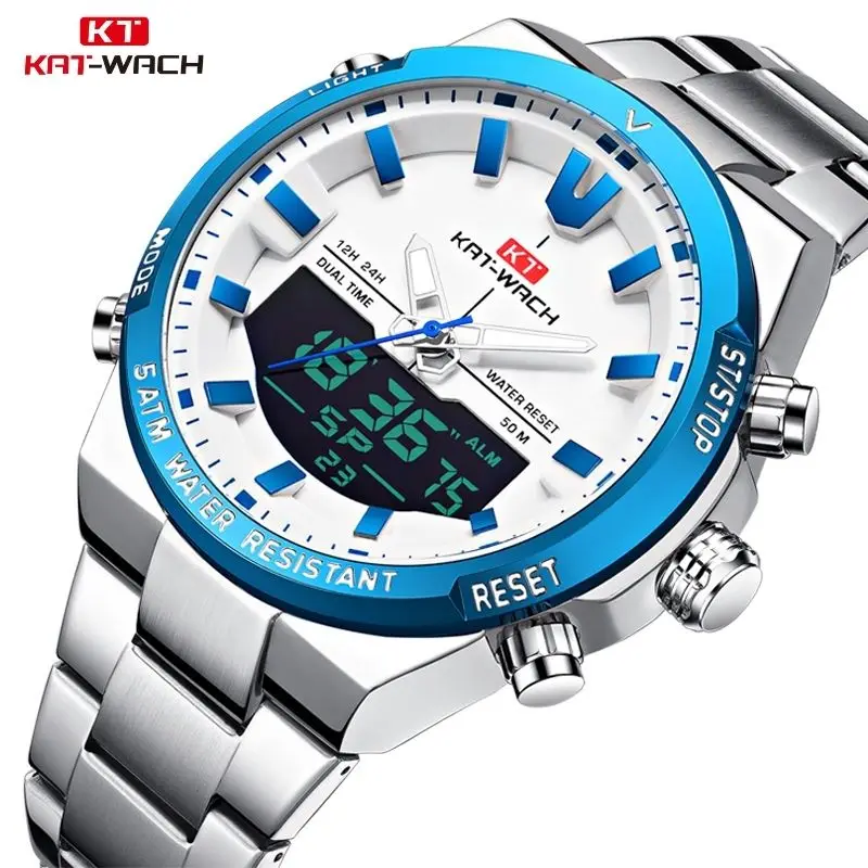 KAT-WACH men\'s quartz wristwatches fashion high-end luxury double time display waterproof Gift watch Multifunctional Chronograph