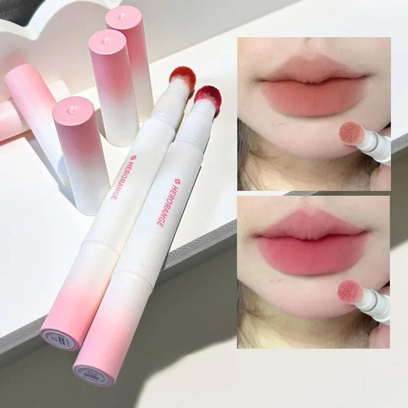 Liquid Lipstick with Cushion Applicator Velvet Matte Lip Gloss Moisturizing Cream Soft Liquid Blush Lip Stick Multi-uses Makeup