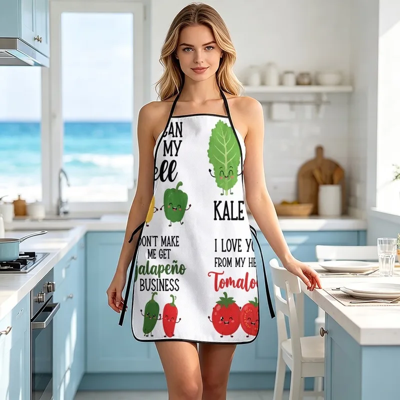 1PC【Apron】2DFlat effect，Printed with fun cartoon vegetables（Brassica oleracea、Pepper、Tomato）Printing，Durable and fun style，Suita