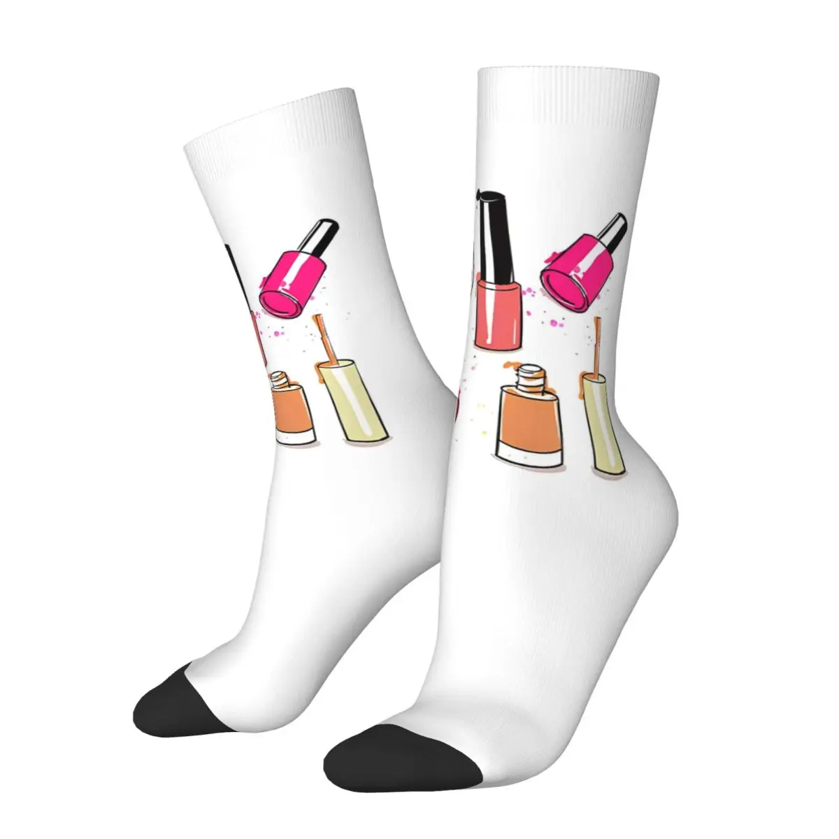 Chaussettes de basket-ball respirantes pour femmes et hommes, bouteille de vernis à ongles coloré, chaussettes rétro pour filles, automne, hiver, cool, mignon