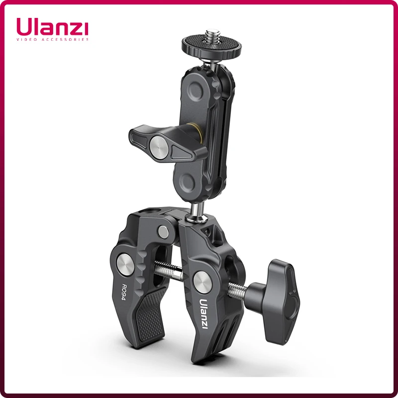 Ulanzi-R094 Metal Super Clamp with 360° Ball Head Magic Arm Clamp with 1/4'' 3/8'' Hole for DSLR Camera Monitor LED Light Mic