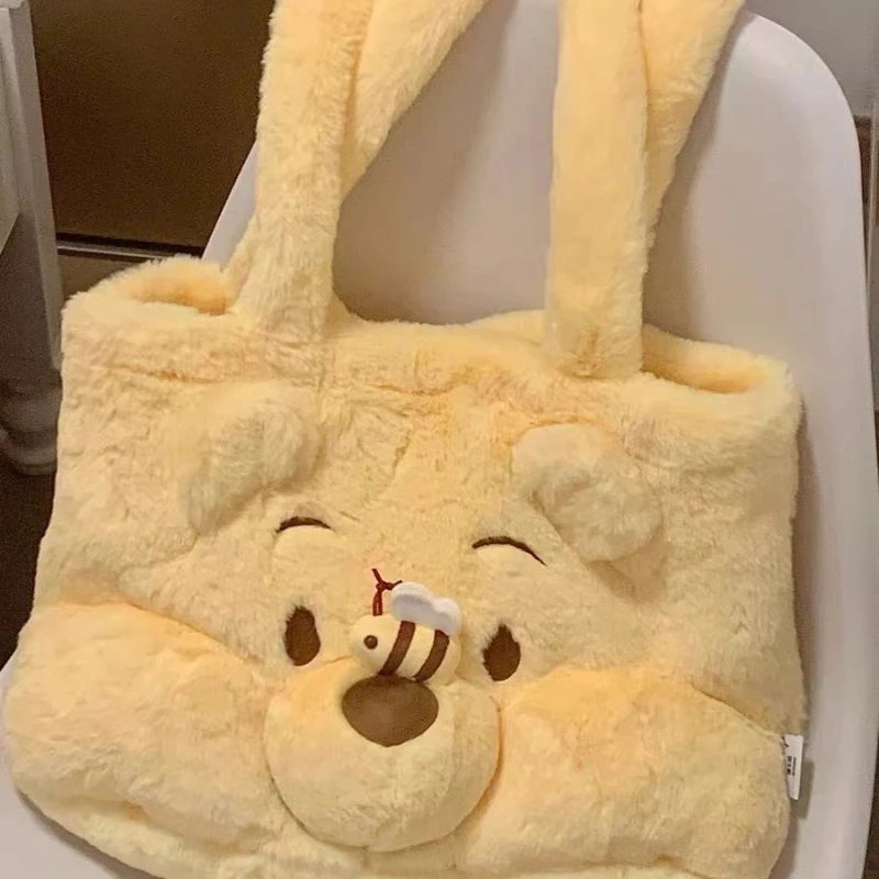 2025 جديد الخريف والشتاء سعة كبيرة واحدة حقيبة كتف ويني الدب حقيبة قطيفة طالب ركاب حقيبة يد