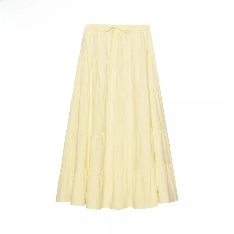

New Summer Women's Midi Skirt with Knot Layered Splicing Elastic mid Waist Long Dr Commute Sle High Waist