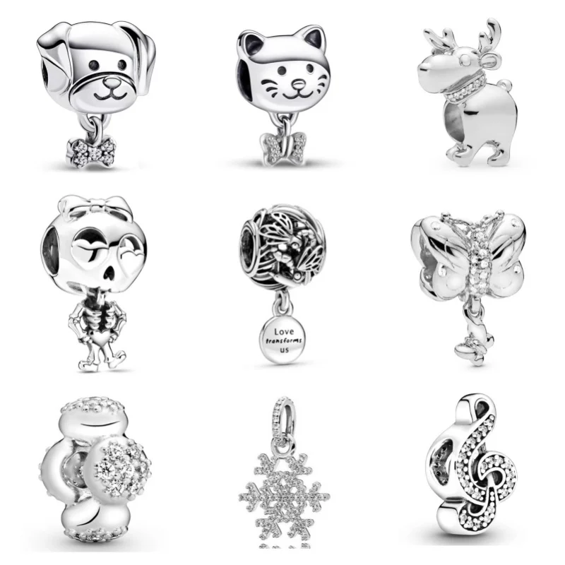 New Diamond Pendant Animal Robot Snow Flower Charm Beads Fit Original Pandora Necklace Bracelet Keychain DIY Fine Women Jewelry