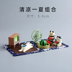 ZAKKA Bear Cat Watermelon Model Miniatures Television Summer Fan Cushion Scene Desktop Ornament Home Decor Crafts Toys Figurines