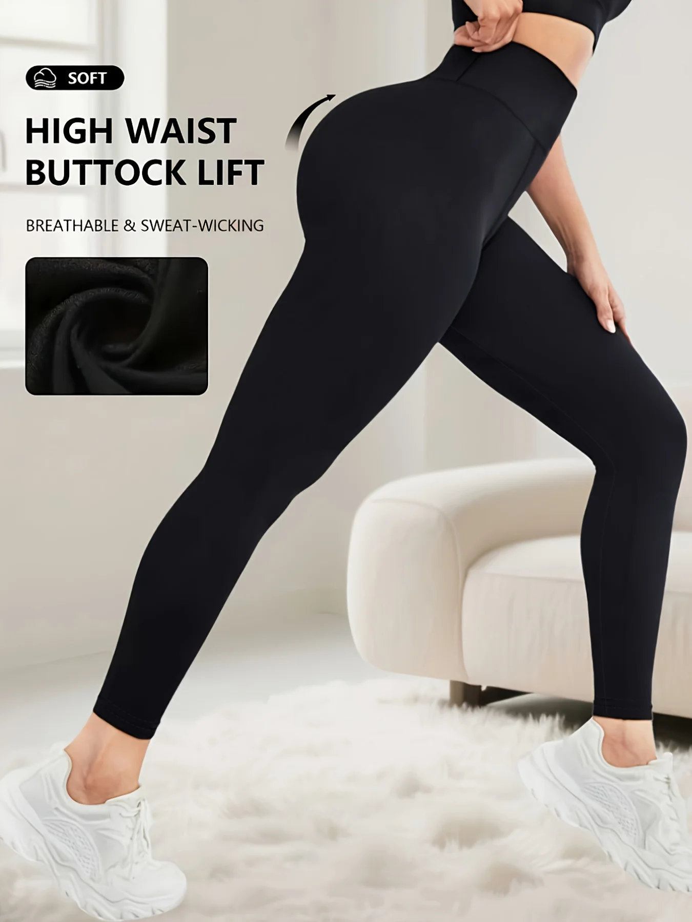 A Spring Women's Black Leggings With High Waist Elasticity And Soft And Comfortable Fabric, Suitable For Sports And Yoga