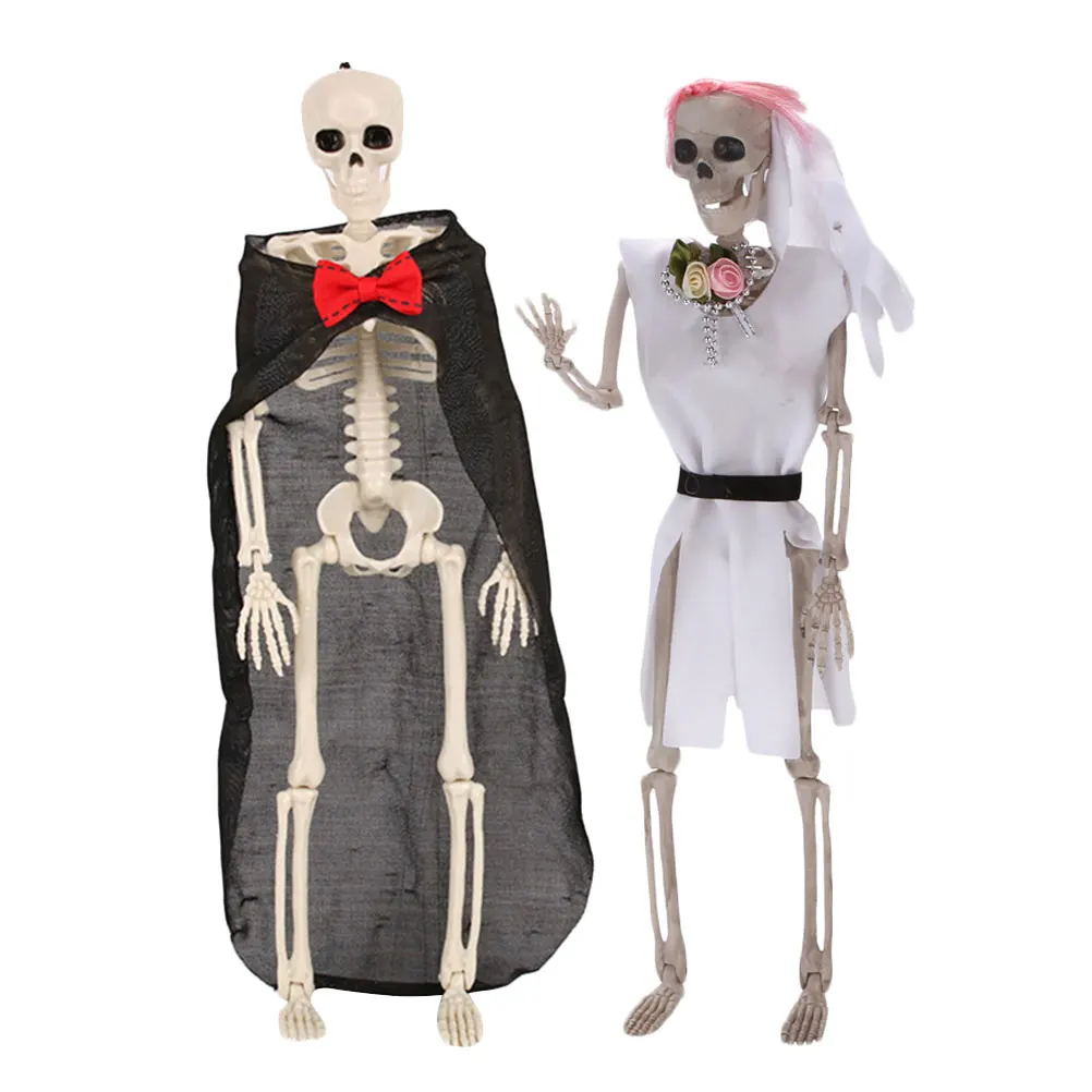 

2pcs Set Movable Plastic Black White Bride Groom Decoration Party Halloween Ornaments Hanging Skull Props