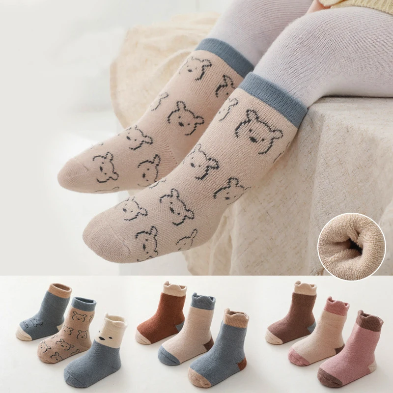 

3pairs/set Winter Terry Baby Socks for Infant Toddler Boys Girls Newborn Stuff Warm Clothes Soft Cotton Kids Cute Bear Stockings