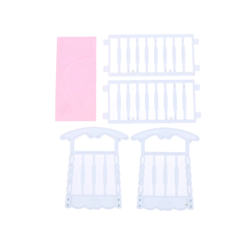 Light Pink Doll Crib Cradle, White Baby Shaker Bed, Doll House Toy Accessories