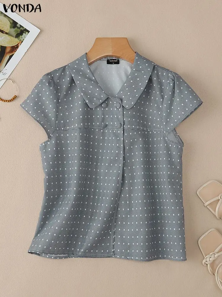 

VONDA Elegant Korean Polka Dot Shirts Women Fashion Blouse 2025 Summer Short Sleeve Office Lady Blusas Tunic Tops Printing Tees