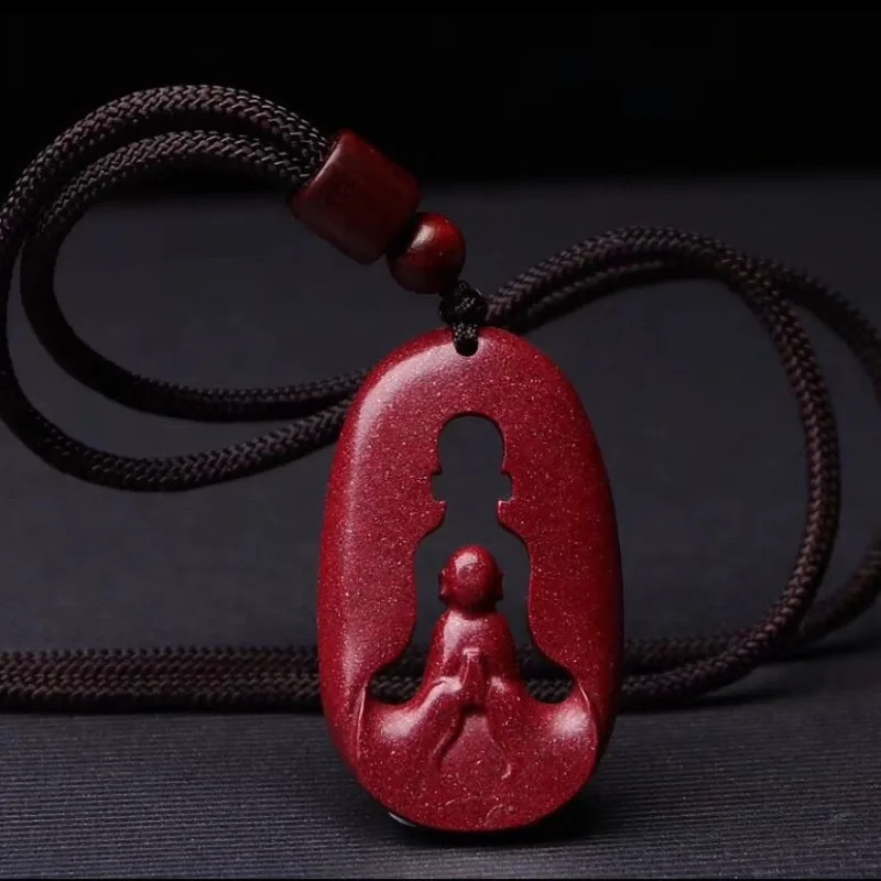 Cinnabar Pendant Zijin Sand Safe Pendant for Men and Women Buddha in The Heart.